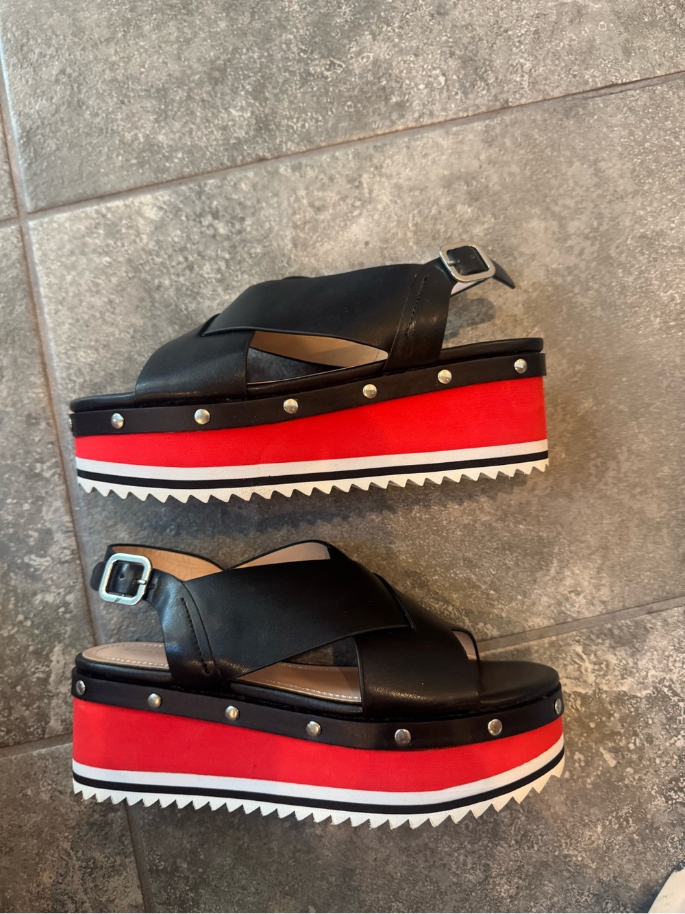 ZARA black Red platform wedges sandals women’s 37
